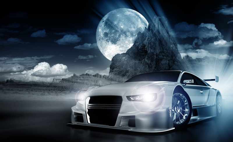 Car with Rising Moon